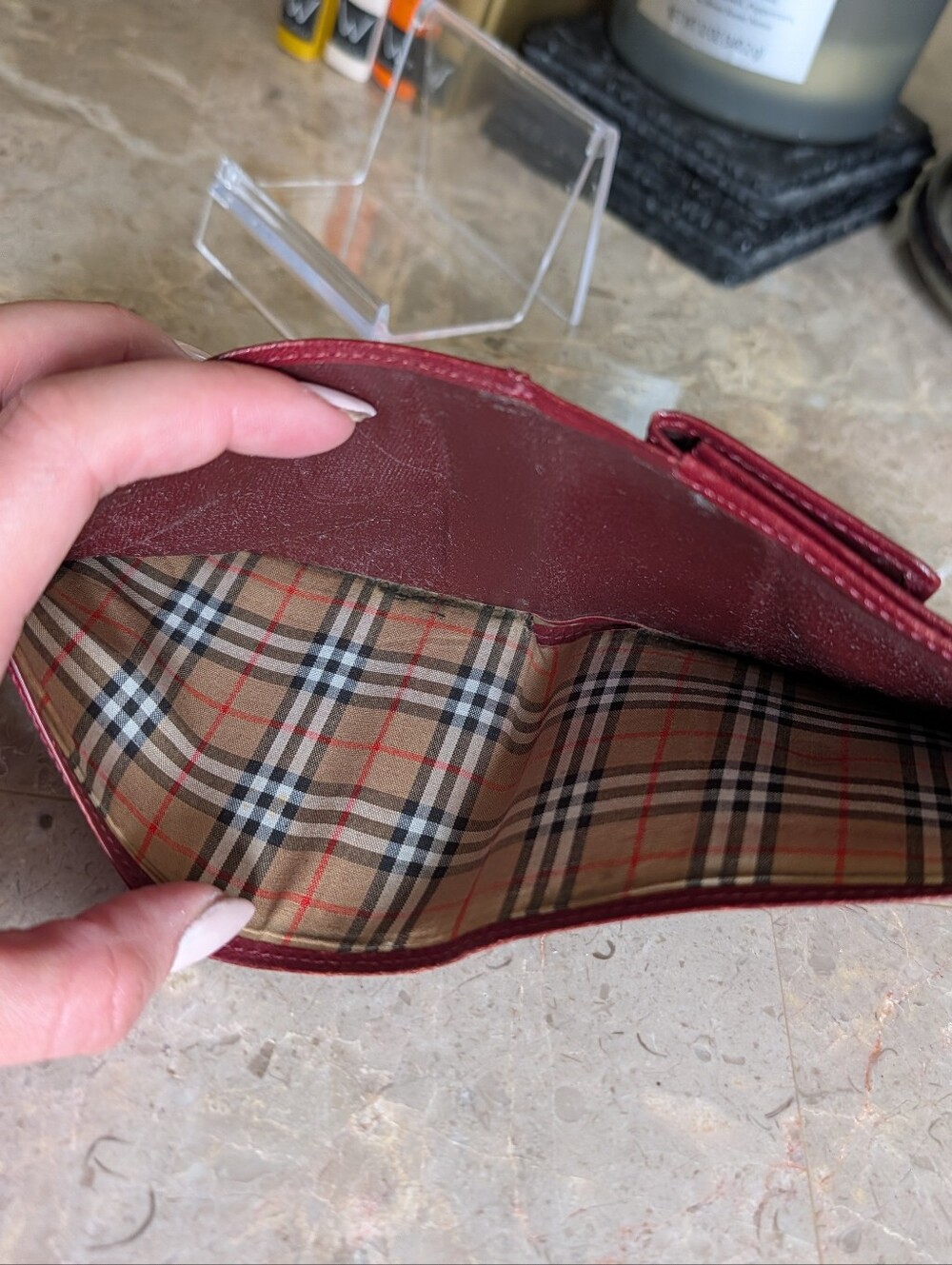 Burberry Men's Card Holder Bifold Wallet - Burgundy Leather - Picture 6 of 9